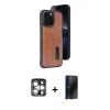 MARSİLYAN™- iPhone 15 Pro Max Kılıf Yörünge Işık Serisi - Siyah 3D Antistatik Hayalet Cam Ekran Koruyucu + PVD Metal Kamera Lens - GS