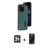 MARSİLYAN™- iPhone 15 Pro Max Kılıf Yörünge Işık Serisi - Siyah 3D Antistatik Hayalet Cam Ekran Koruyucu + PVD Metal Kamera Lens - GI