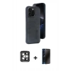 MARSİLYAN™- iPhone 15 Pro Max Kılıf Yörünge Işık Serisi - Siyah 3D Antistatik Hayalet Cam Ekran Koruyucu + PVD Metal Kamera Lens - GI