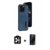 MARSİLYAN™- iPhone 15 Pro Max Kılıf Yörünge Işık Serisi - Siyah 3D Antistatik Hayalet Cam Ekran Koruyucu + PVD Metal Kamera Lens - TU