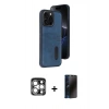 MARSİLYAN™- iPhone 15 Pro Max Kılıf Yörünge Işık Serisi - Siyah 3D Antistatik Hayalet Cam Ekran Koruyucu + PVD Metal Kamera Lens - GS