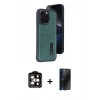 MARSİLYAN™- iPhone 15 Pro Max Kılıf Yörünge Işık Serisi - Siyah 3D Antistatik Hayalet Cam Ekran Koruyucu + PVD Metal Kamera Lens - TU