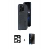 MARSİLYAN™- iPhone 15 Pro Max Kılıf Yörünge Işık Serisi - Siyah 3D Antistatik Hayalet Cam Ekran Koruyucu + PVD Metal Kamera Lens - LT