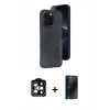 MARSİLYAN™- iPhone 15 Pro Max Kılıf Yörünge Işık Serisi - Siyah 3D Antistatik Hayalet Cam Ekran Koruyucu + PVD Metal Kamera Lens - TU