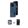 MARSİLYAN™- iPhone 15 Pro Max Kılıf Yörünge Işık Serisi - Siyah 3D Antistatik Hayalet Cam Ekran Koruyucu + PVD Metal Kamera Lens - LT