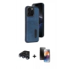 MARSİLYAN™- iPhone 15 Pro Max Kılıf Yörünge Işık Serisi - Siyah 3D Antistatik Mat Seramik Nano Ekran Koruyucu + Lacivert Raze Metal Kamera Lens