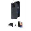 MARSİLYAN™- iPhone 15 Pro Max Kılıf Yörünge Işık Serisi - Siyah 3D Antistatik Mat Seramik Nano Ekran Koruyucu + Lacivert Raze Metal Kamera Lens