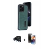 MARSİLYAN™- iPhone 15 Pro Max Kılıf Yörünge Işık Serisi - Siyah 3D Antistatik Mat Seramik Nano Ekran Koruyucu + Lacivert Raze Metal Kamera Lens