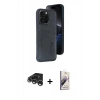 MARSİLYAN™- iPhone 15 Pro Max Kılıf Yörünge Işık Serisi - Siyah Bilvis 3D Mat Cam Ekran Koruyucu + Gümüş Raze Metal Kamera Lens