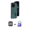 MARSİLYAN™- iPhone 15 Pro Max Kılıf Yörünge Işık Serisi - Siyah Bilvis 5in1 5D Magic Hayalet Cam Ekran Koruyucu + PVD Metal Kamera Lens - SH