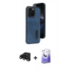 MARSİLYAN™- iPhone 15 Pro Max Kılıf Yörünge Işık Serisi - Siyah Bilvis 5in1 5D Magic Hayalet Cam Ekran Koruyucu + Raze Metal Kamera Lens - SH