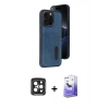 MARSİLYAN™- iPhone 15 Pro Max Kılıf Yörünge Işık Serisi - Siyah Bilvis 5in1 5D Magic Hayalet Cam Ekran Koruyucu + PVD Metal Kamera Lens - SH