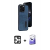 MARSİLYAN™- iPhone 15 Pro Max Kılıf Yörünge Işık Serisi - Siyah Bilvis 5in1 5D Magic Hayalet Cam Ekran Koruyucu + Gümüş PVD Metal Kamera Lens