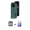 MARSİLYAN™- iPhone 15 Pro Max Kılıf Yörünge Işık Serisi - Siyah Bilvis 5in1 5D Magic Hayalet Cam Ekran Koruyucu + Gümüş PVD Metal Kamera Lens