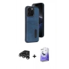MARSİLYAN™- iPhone 15 Pro Max Kılıf Yörünge Işık Serisi - Siyah Bilvis 5in1 5D Magic Hayalet Cam Ekran Koruyucu + Raze Metal Kamera Lens - GS