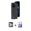 MARSİLYAN™- iPhone 15 Pro Max Kılıf Yörünge Işık Serisi - Siyah Bilvis 5in1 5D Magic Hayalet Cam Ekran Koruyucu + Gümüş PVD Metal Kamera Lens