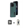 MARSİLYAN™- iPhone 15 Pro Max Kılıf Yörünge Işık Serisi - Siyah Bilvis Hayalet Cam Ekran Koruyucu + PVD Metal Kamera Lens - GI