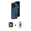 MARSİLYAN™- iPhone 15 Pro Max Kılıf Yörünge Işık Serisi - Siyah Bilvis Hayalet Cam Ekran Koruyucu + PVD Metal Kamera Lens - TU