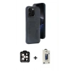 MARSİLYAN™- iPhone 15 Pro Max Kılıf Yörünge Işık Serisi - Siyah Bilvis Hayalet Cam Ekran Koruyucu + PVD Metal Kamera Lens - TU