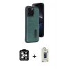 MARSİLYAN™- iPhone 15 Pro Max Kılıf Yörünge Işık Serisi - Siyah Bilvis Hayalet Cam Ekran Koruyucu + PVD Metal Kamera Lens - TU
