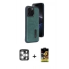MARSİLYAN™- iPhone 15 Pro Max Kılıf Yörünge Işık Serisi - Siyah Buffer Cam Ekran Koruyucu + PVD Metal Kamera Lens - GS