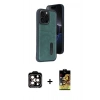 MARSİLYAN™- iPhone 15 Pro Max Kılıf Yörünge Işık Serisi - Siyah Buffer Cam Ekran Koruyucu + PVD Metal Kamera Lens - TU