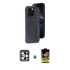 MARSİLYAN™- iPhone 15 Pro Max Kılıf Yörünge Işık Serisi - Siyah Buffer Cam Ekran Koruyucu + PVD Metal Kamera Lens - LT