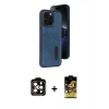 MARSİLYAN™- iPhone 15 Pro Max Kılıf Yörünge Işık Serisi - Siyah Buffer Cam Ekran Koruyucu + PVD Metal Kamera Lens - TU
