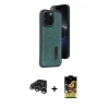 MARSİLYAN™- iPhone 15 Pro Max Kılıf Yörünge Işık Serisi - Siyah Buffer Cam Ekran Koruyucu + Raze Metal Kamera Lens - GS
