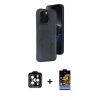 MARSİLYAN™- iPhone 15 Pro Max Kılıf Yörünge Işık Serisi - Siyah Buffer Hayalet Cam Ekran Koruyucu + PVD Metal Kamera Lens - TU