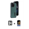 MARSİLYAN™- iPhone 15 Pro Max Kılıf Yörünge Işık Serisi - Siyah Buffer Hayalet Cam Ekran Koruyucu + PVD Metal Kamera Lens - GS