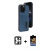 MARSİLYAN™- iPhone 15 Pro Max Kılıf Yörünge Işık Serisi - Siyah Buffer Hayalet Cam Ekran Koruyucu + PVD Metal Kamera Lens - GS