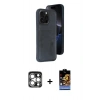 MARSİLYAN™- iPhone 15 Pro Max Kılıf Yörünge Işık Serisi - Siyah Buffer Hayalet Cam Ekran Koruyucu + PVD Metal Kamera Lens - GS