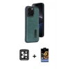 MARSİLYAN™- iPhone 15 Pro Max Kılıf Yörünge Işık Serisi - Siyah Buffer Hayalet Cam Ekran Koruyucu + PVD Metal Kamera Lens - SH