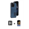 MARSİLYAN™- iPhone 15 Pro Max Kılıf Yörünge Işık Serisi - Siyah Buffer Hayalet Cam Ekran Koruyucu + PVD Metal Kamera Lens - SH