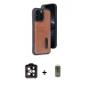 MARSİLYAN™- iPhone 15 Pro Max Kılıf Yörünge Işık Serisi - Siyah Joko Magic 5D Hayalet Cam + Turuncu PVD Metal Kamera Lens