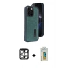 MARSİLYAN™- iPhone 15 Pro Max Kılıf Yörünge Işık Serisi - Siyah Polymer Nano Ekran Koruyucu + PVD Metal Kamera Lens - GS