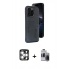 MARSİLYAN™- iPhone 15 Pro Max Kılıf Yörünge Işık Serisi - Siyah Vanessa Magic Hayalet Cam + PVD Metal Kamera Lens - GS