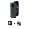 MARSİLYAN™- iPhone 15 Pro Max Kılıf Yörünge Işık Serisi - Siyah Vanessa Magic Hayalet Cam + PVD Metal Kamera Lens - SH