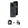 MARSİLYAN™- iPhone 15 Pro Max Kılıf Yörünge Işık Serisi - Siyah Vanessa Magic Hayalet Cam + Turuncu PVD Metal Kamera Lens