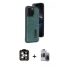 MARSİLYAN™- iPhone 15 Pro Max Kılıf Yörünge Işık Serisi - Siyah Vanessa Magic Hayalet Cam + Turuncu PVD Metal Kamera Lens