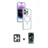 MARSİLYAN™- iPhone 15 Pro Max Kılıf Yörünge Klasik - Şeffaf 360 Full Body Arka Koruyucu + PVD Metal Kamera Lens - GS