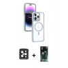 MARSİLYAN™- iPhone 15 Pro Max Kılıf Yörünge Klasik - Şeffaf 360 Full Body Arka Koruyucu + PVD Metal Kamera Lens - SH