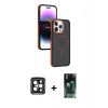 MARSİLYAN™- iPhone 15 Pro Max Kılıf Yörünge Klasik - Şeffaf 360 Full Body Arka Koruyucu + PVD Metal Kamera Lens - SH