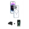 MARSİLYAN™- iPhone 15 Pro Max Kılıf Yörünge Klasik - Şeffaf 360 Full Body Arka Koruyucu + Raze Metal Kamera Lens - TMGI