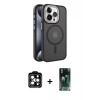 MARSİLYAN™- iPhone 15 Pro Max Kılıf Yörünge Klasik - Şeffaf 360 Full Body Arka Koruyucu + PVD Metal Kamera Lens - TU