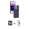 MARSİLYAN™- iPhone 15 Pro Max Kılıf Yörünge Klasik - Şeffaf Pasifik Cam Ekran Koruyucu + PVD Metal Kamera Lens - SH