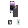 MARSİLYAN™- iPhone 15 Pro Max Kılıf Yörünge Klasik - Şeffaf Pasifik Cam Ekran Koruyucu + PVD Metal Kamera Lens - SH