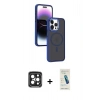 MARSİLYAN™- iPhone 15 Pro Max Kılıf Yörünge Klasik - Şeffaf Pasifik Cam Ekran Koruyucu + PVD Metal Kamera Lens - SH
