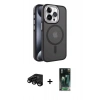 MARSİLYAN™- iPhone 15 Pro Max Kılıf Yörünge Klasik - Siyah 360 Mat Full Body Arka Koruyucu + Raze Metal Kamera Lens - SH